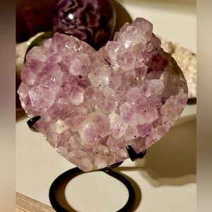 Heart Shaped Amethyst Crystal Cluster on Metal Stand – Multi-Lb Display Piece